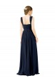 Bleu poussiéreux Trapèze Col Carré Mousseline Longue Robes demoiselle d'honneur à Bas Prix