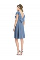 Bleu poussiéreux Trapèze Col V Mousseline Courte Robes demoiselle d'honneur à Bas Prix