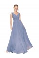 Bleu poussiéreux Trapèze Col V Mousseline Longue Formelles Robes demoiselle d'honneur / Robes de soirée / Robes de bal à Bas Prix