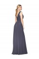 Bleu poussiéreux Trapèze Col V Mousseline Longue Formelles Robes demoiselle d'honneur / Robes de soirée / Robes de bal à Bas Prix