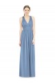 Bleu poussiéreux Trapèze Col V Mousseline Longue Robes demoiselle d'honneur à Bas Prix