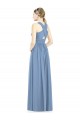 Bleu poussiéreux Trapèze Col V Mousseline Longue Robes demoiselle d'honneur à Bas Prix