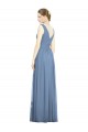 Bleu poussiéreux Trapèze Col V Mousseline Longue Robes demoiselle d'honneur à Bas Prix