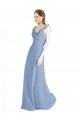 Bleu poussiéreux Trapèze Col V Mousseline Longue Robes demoiselle d'honneur à Bas Prix