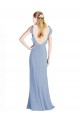 Bleu poussiéreux Trapèze Col V Mousseline Longue Robes demoiselle d'honneur à Bas Prix