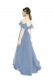 Bleu poussiéreux Trapèze Col V Mousseline Longue Robes demoiselle d'honneur à Bas Prix