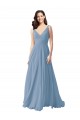 Bleu poussiéreux Trapèze Col V Mousseline Longue Robes demoiselle d'honneur à Bas Prix