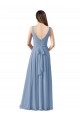 Bleu poussiéreux Trapèze Col V Mousseline Longue Robes demoiselle d'honneur à Bas Prix