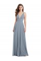 Bleu poussiéreux Trapèze Col V Mousseline Longue Robes demoiselle d'honneur à Bas Prix