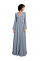 Bleu poussiéreux Trapèze Col V Mousseline Longue Robes demoiselle d'honneur à Bas Prix