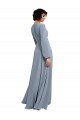 Bleu poussiéreux Trapèze Col V Mousseline Longue Robes demoiselle d'honneur à Bas Prix