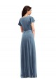 Bleu poussiéreux Trapèze Col V Velours Stretch Longue Robes demoiselle d'honneur / Robes de bal à Bas Prix