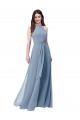Bleu poussiéreux Trapèze Licou Col Haut Mousseline Longue Robes demoiselle d'honneur à Bas Prix