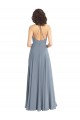 Bleu poussiéreux Trapèze Licou Mousseline Longue Robes demoiselle d'honneur à Bas Prix