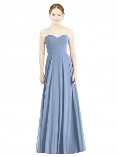 Bleu poussiéreux Trapèze Mousseline Longue Robes demoiselle d'honneur à Bas Prix