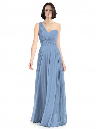 Bleu poussiéreux Trapèze Mousseline Longue Robes demoiselle d'honneur à Bas Prix