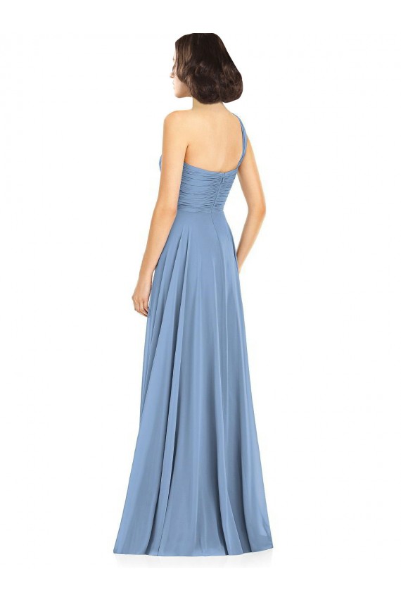 Bleu poussiéreux Trapèze Mousseline Longue Robes demoiselle d'honneur à Bas Prix