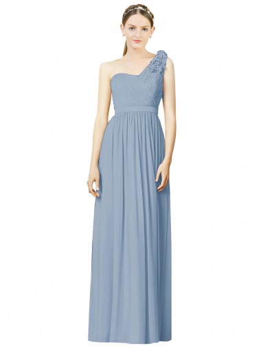 Bleu poussiéreux Trapèze Mousseline Longue Robes demoiselle d'honneur à Bas Prix