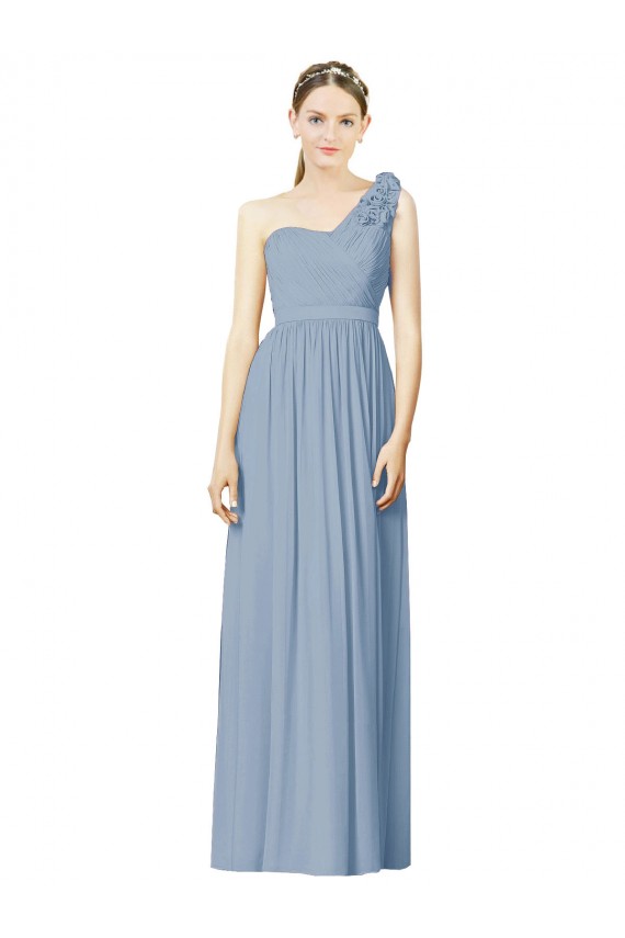 Bleu poussiéreux Trapèze Mousseline Longue Robes demoiselle d'honneur à Bas Prix