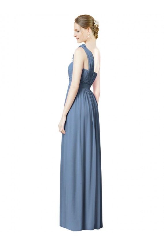 Bleu poussiéreux Trapèze Mousseline Longue Robes demoiselle d'honneur à Bas Prix