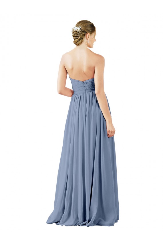 Bleu poussiéreux Trapèze Mousseline Longue Robes demoiselle d'honneur à Bas Prix