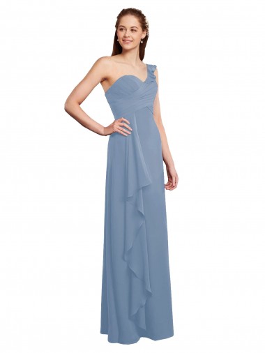 Bleu poussiéreux Trapèze Mousseline Longue Robes demoiselle d'honneur à Bas Prix