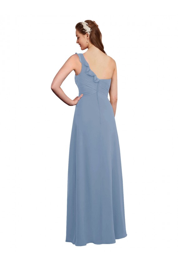 Bleu poussiéreux Trapèze Mousseline Longue Robes demoiselle d'honneur à Bas Prix