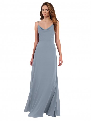 Bleu poussiéreux Trapèze Mousseline Longue Robes demoiselle d'honneur à Bas Prix