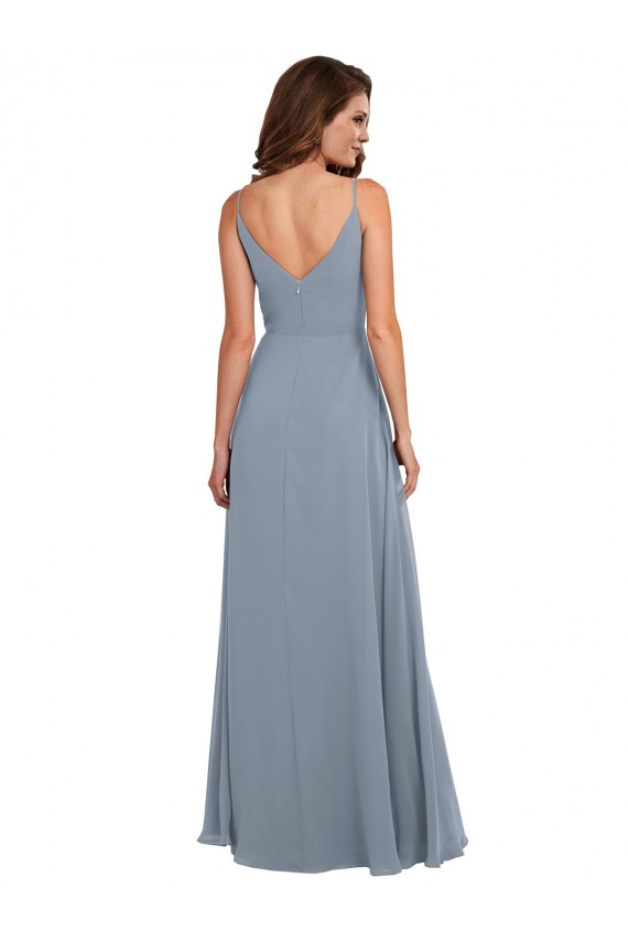 Bleu poussiéreux Trapèze Mousseline Longue Robes demoiselle d'honneur à Bas Prix