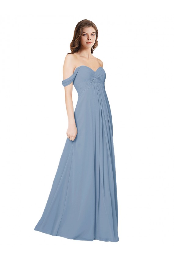 Bleu poussiéreux Trapèze Mousseline Longue Robes demoiselle d'honneur à Bas Prix
