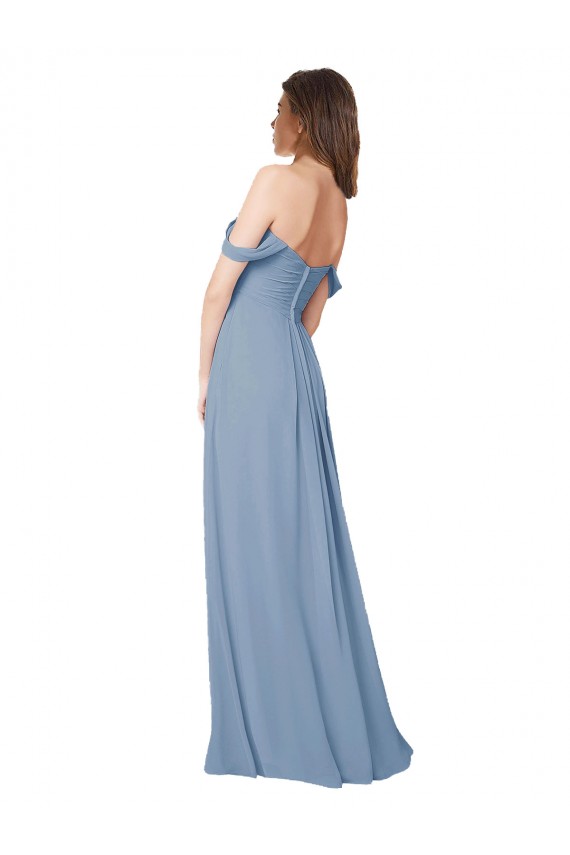 Bleu poussiéreux Trapèze Mousseline Longue Robes demoiselle d'honneur à Bas Prix