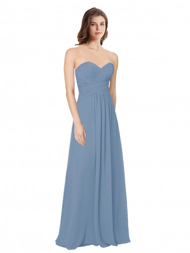 Bleu poussiéreux Trapèze Mousseline Longue Robes demoiselle d'honneur à Bas Prix