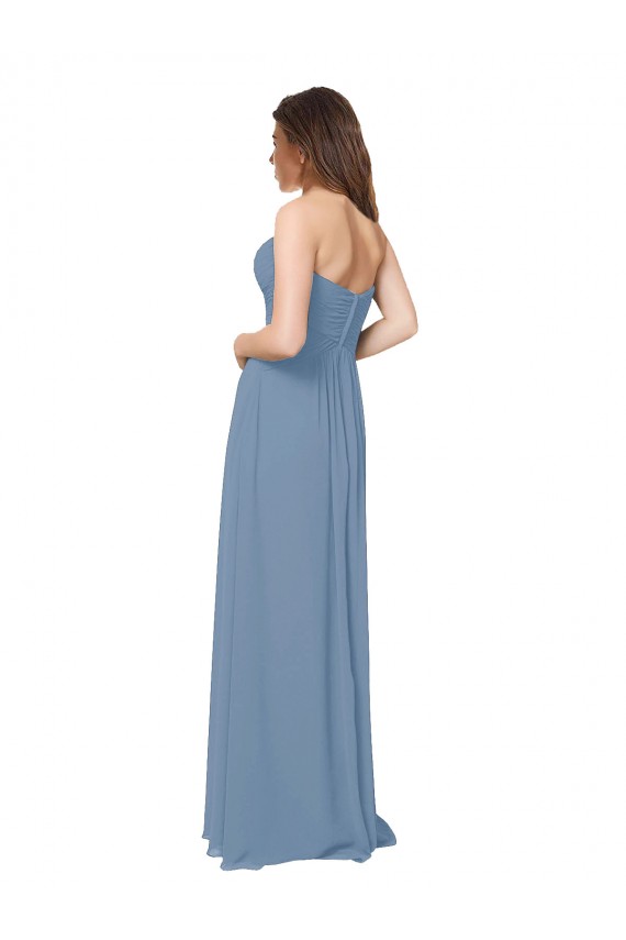 Bleu poussiéreux Trapèze Mousseline Longue Robes demoiselle d'honneur à Bas Prix
