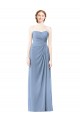 Bleu poussiéreux Trapèze Sans bretelle Mousseline Longue Robes demoiselle d'honneur à Bas Prix