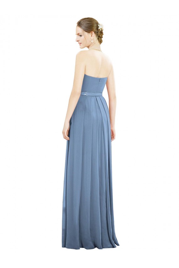 Bleu poussiéreux Trapèze Sans bretelle Mousseline Longue Robes demoiselle d'honneur à Bas Prix