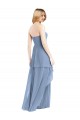 Bleu poussiéreux Trapèze Sans bretelle Mousseline Longue Robes demoiselle d'honneur à Bas Prix