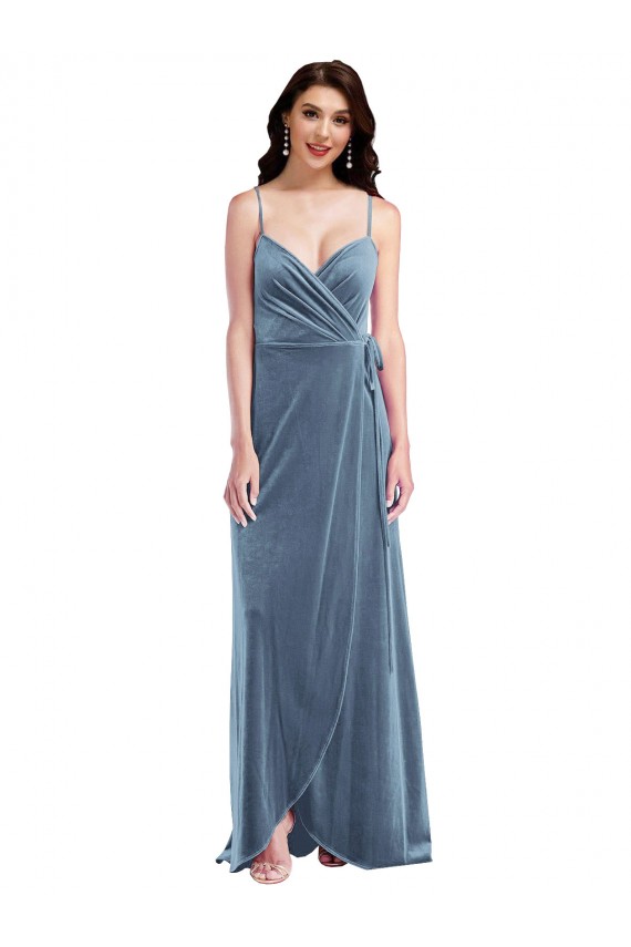 Bleu poussiéreux Trapèze Velours Stretch Longue Robes demoiselle d'honneur / Robes de bal à Bas Prix