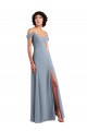 Bleu poussiéreux Trapèze Épaule Dénudée Bretelles spaghetti Mousseline Longue Robes demoiselle d'honneur à Bas Prix