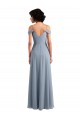 Bleu poussiéreux Trapèze Épaule Dénudée Bretelles spaghetti Mousseline Longue Robes demoiselle d'honneur à Bas Prix