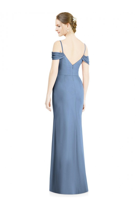 Bleu poussiéreux Trapèze Épaule Dénudée Mousseline Longue Formelles Robes demoiselle d'honneur / Robes de soirée à Bas Prix