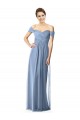 Bleu poussiéreux Trapèze Épaule Dénudée Mousseline Longue Robes demoiselle d'honneur à Bas Prix