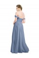 Bleu poussiéreux Trapèze Épaule Dénudée Mousseline Longue Robes demoiselle d'honneur à Bas Prix