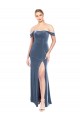 Bleu poussiéreux Trapèze Épaule Dénudée Sans bretelle Velours Stretch Longue Robes demoiselle d'honneur / Robes de bal à Bas Prix