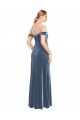 Bleu poussiéreux Trapèze Épaule Dénudée Sans bretelle Velours Stretch Longue Robes demoiselle d'honneur / Robes de bal à Bas Prix