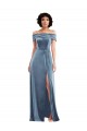 Bleu poussiéreux Trapèze Épaule Dénudée Velours Stretch Longue Robes demoiselle d'honneur / Robes de bal à Bas Prix