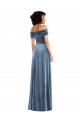 Bleu poussiéreux Trapèze Épaule Dénudée Velours Stretch Longue Robes demoiselle d'honneur / Robes de bal à Bas Prix