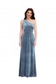 Bleu poussiéreux Trapèze Épaule Dénudée Velours Stretch Longue Robes demoiselle d'honneur / Robes de bal à Bas Prix