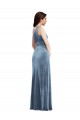 Bleu poussiéreux Trapèze Épaule Dénudée Velours Stretch Longue Robes demoiselle d'honneur / Robes de bal à Bas Prix