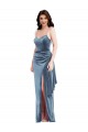 Bleu poussiéreux Trompette Bretelles spaghetti Velours Stretch Longue Formelles Robes demoiselle d'honneur / Robes de soirée / Robes de bal à Bas Prix