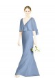 Bleu poussiéreux Trompette Col V Mousseline Longue Robes demoiselle d'honneur à Bas Prix